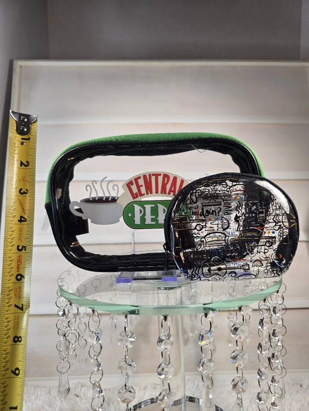 Clear Friend's Graphic Cosmetic Pouch - Green Trim and acoordinating bouns bag